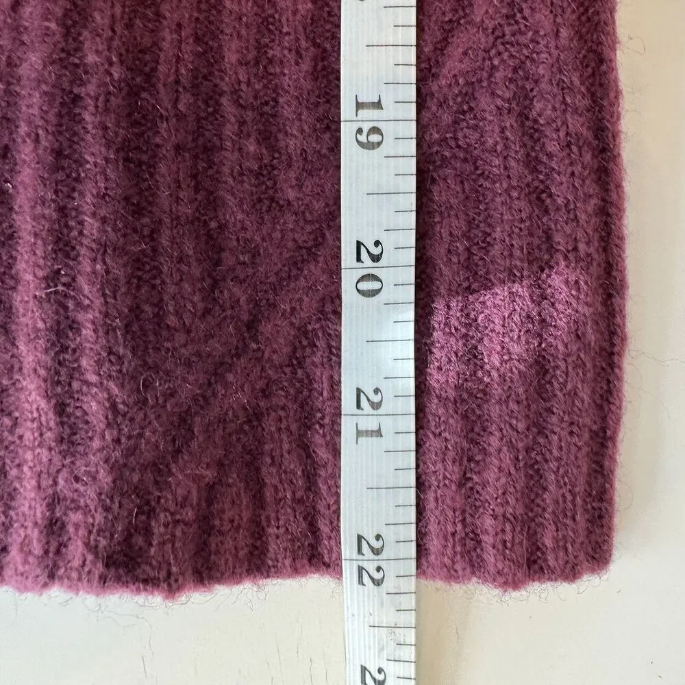 Halogen Sweater Women S Burgundy Square Neck Balloon Sleeve Wool Blend Cropped